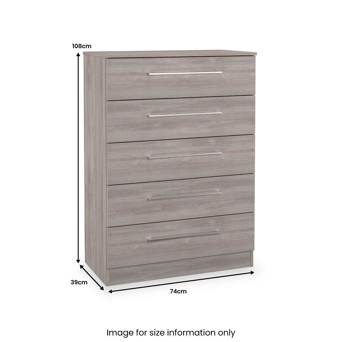 Ellington 5 Drawer Chest Grey Oak from Roseland Furniture