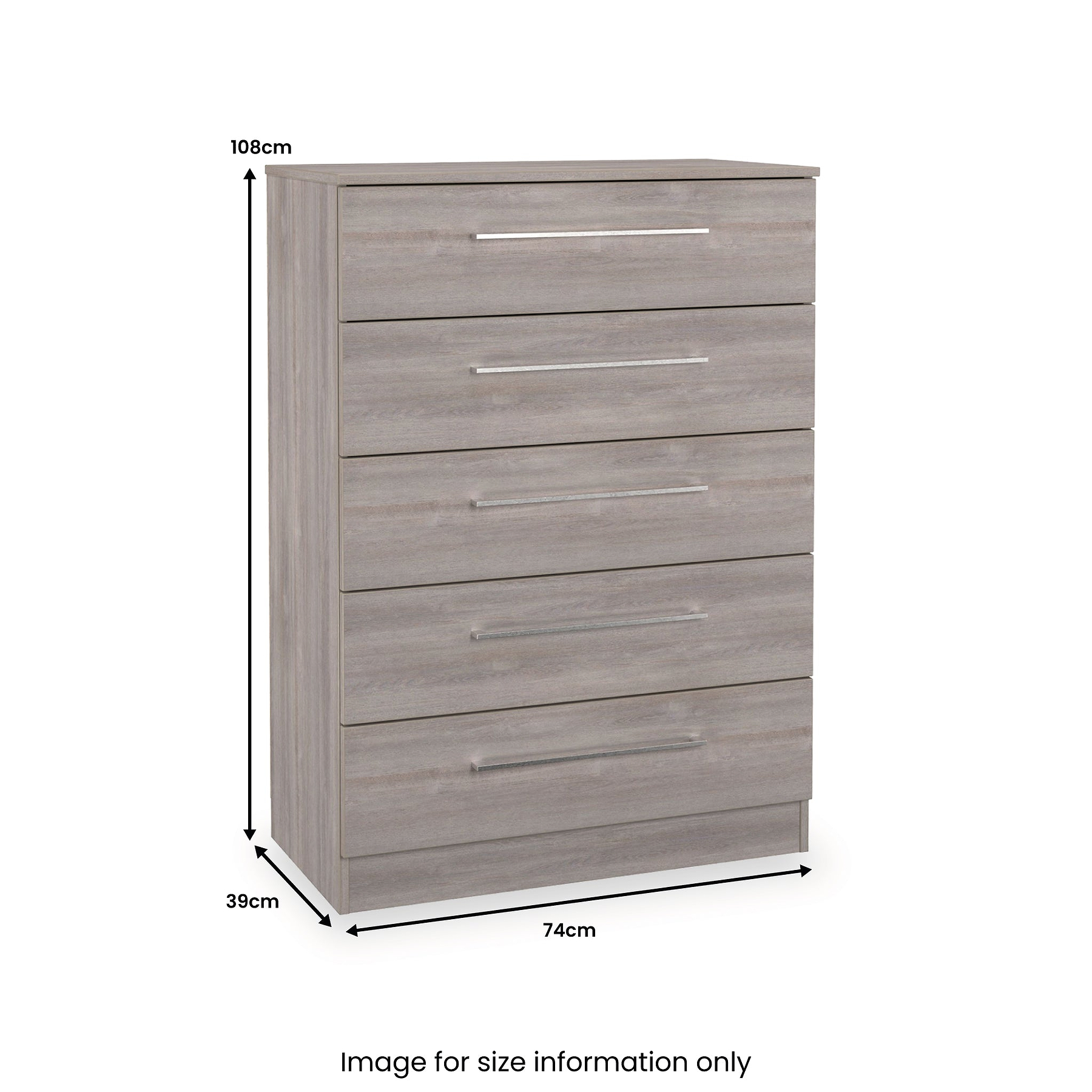 Ellington 5 Drawer Chest Grey Oak from Roseland Furniture