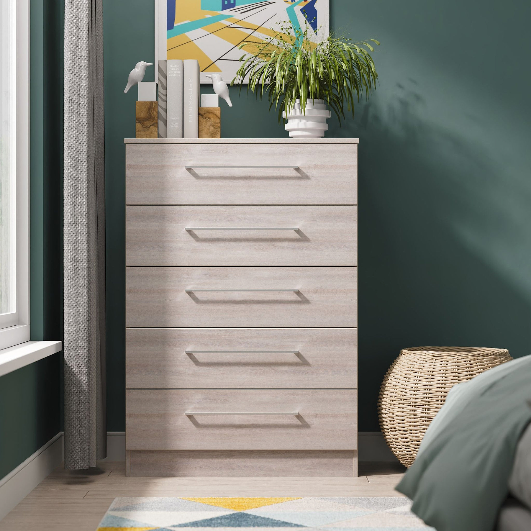 Ellington 5 Drawer Chest Grey Oak from Roseland Furniture