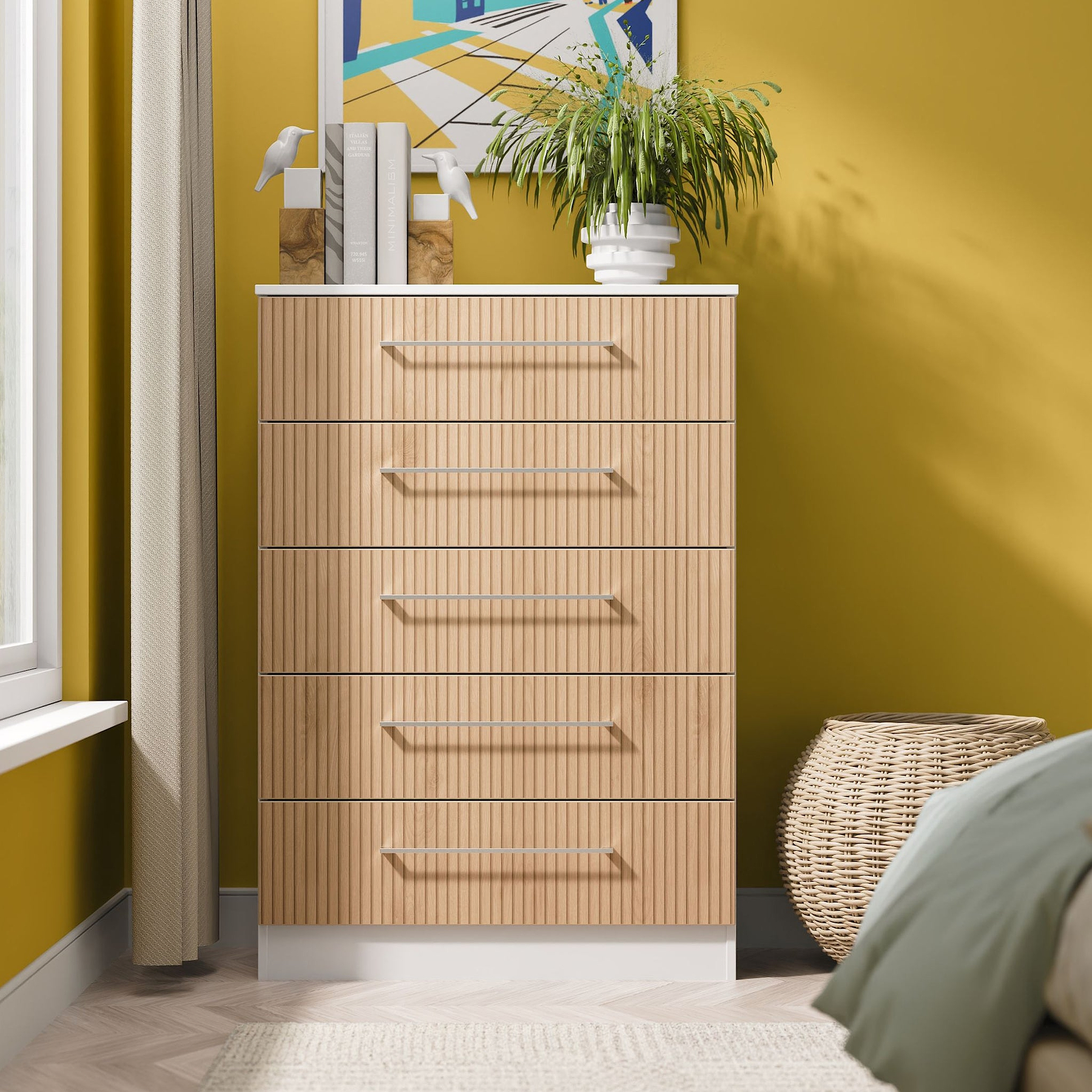 Ellington 5 Drawer Chest Slatted Effect White from Roseland Furniture