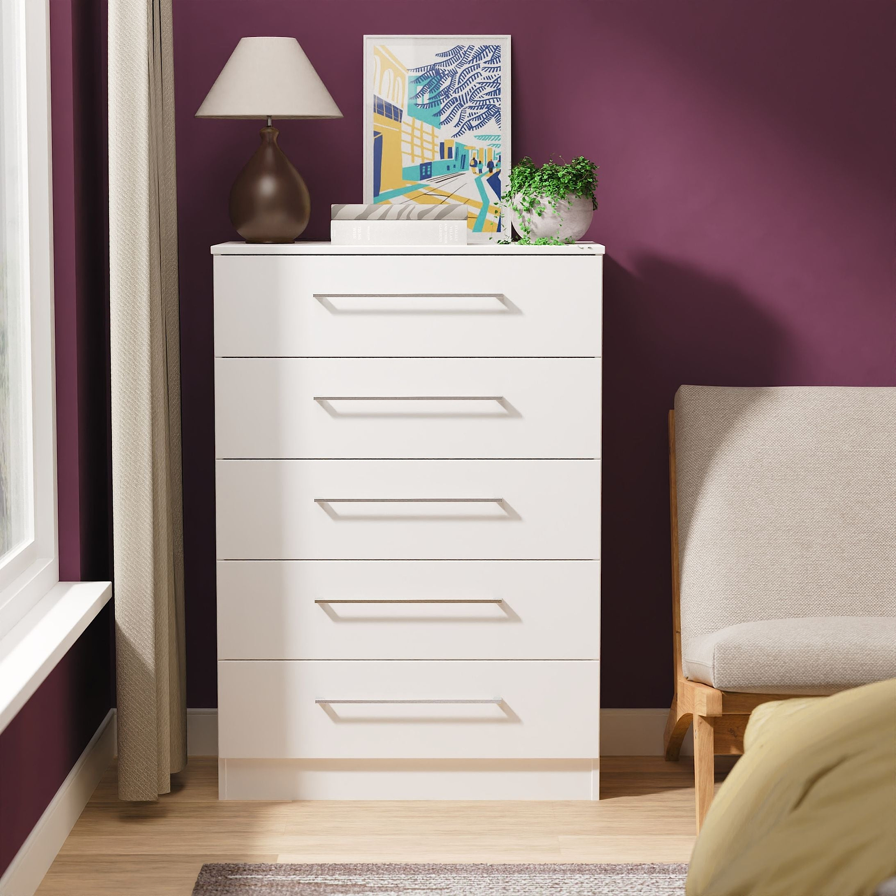 Ellington 5 Drawer Chest White from Roseland Furniture