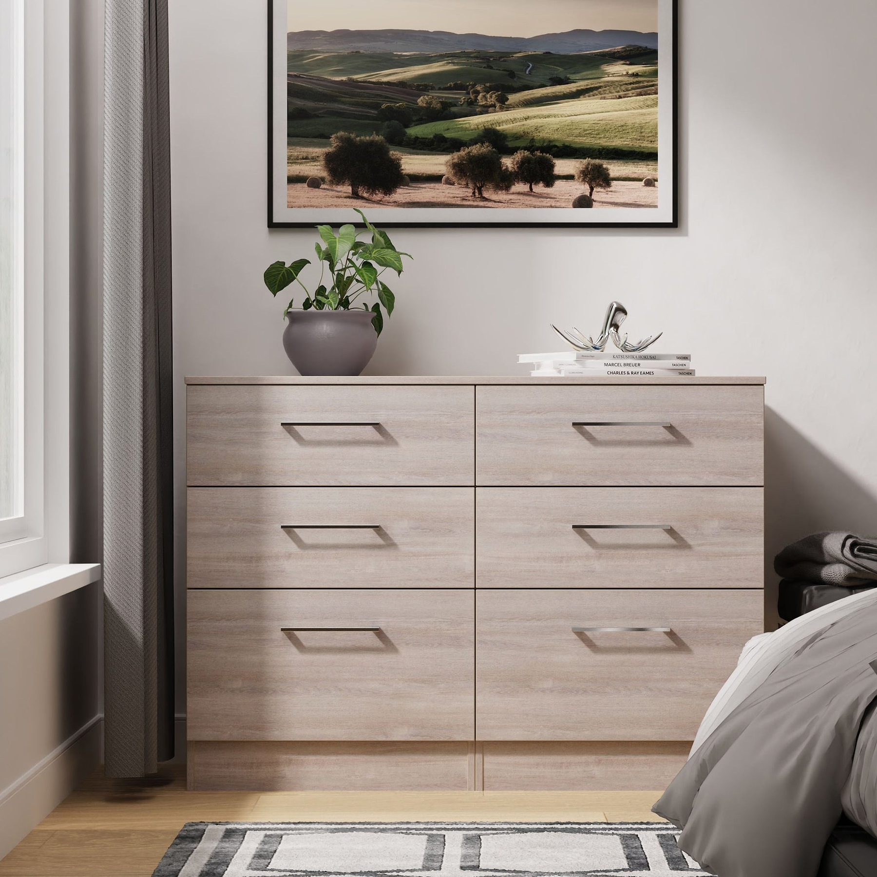 Ellington 6 Drawer Wide Chest Grey Oak from Roseland Furniture