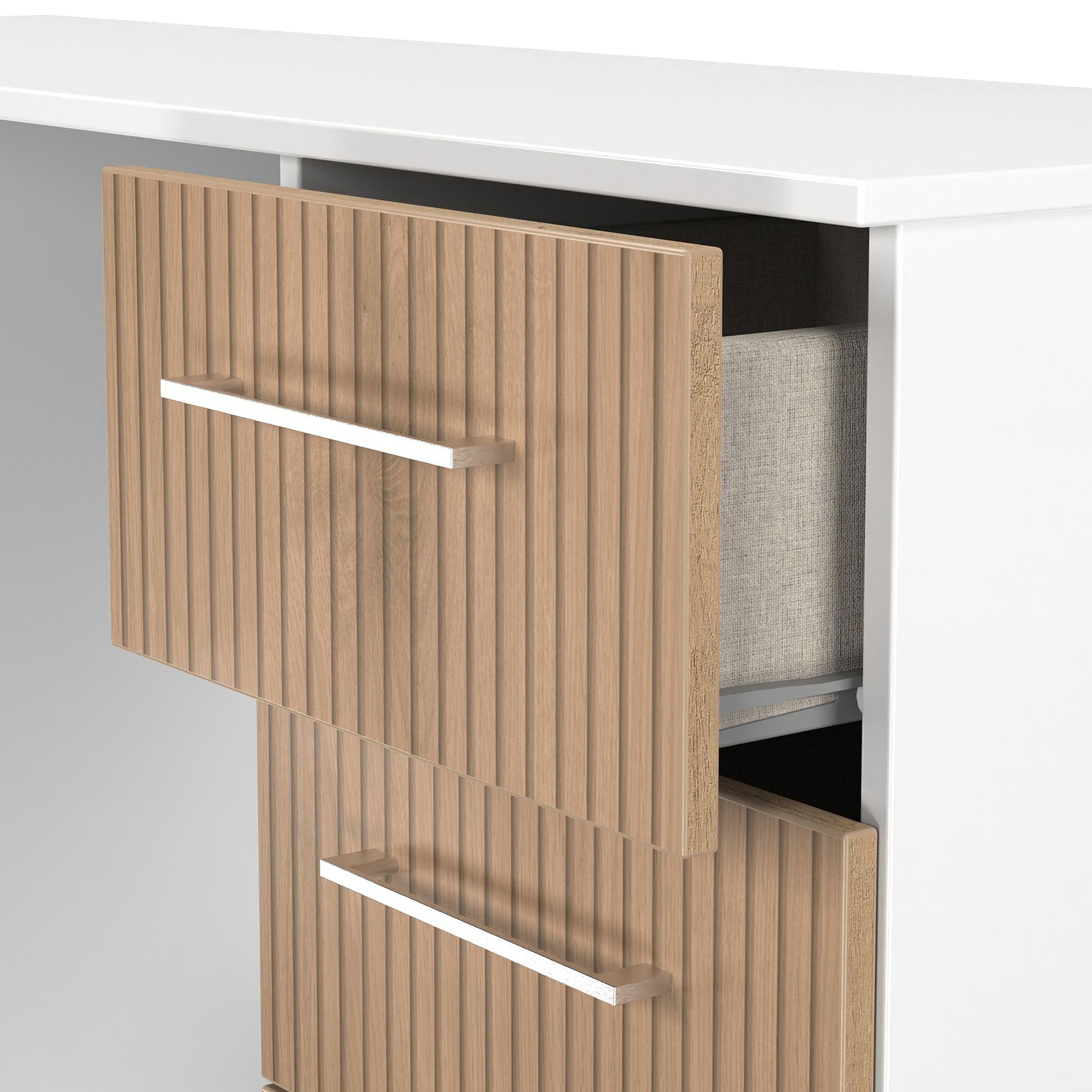 Ellington 6 Drawer Desk Slatted Effect White from Roseland Furniture
