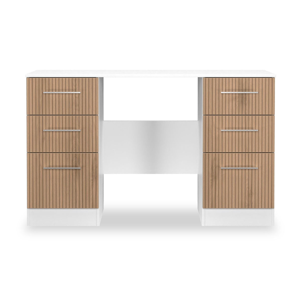 Ellington 6 Drawer Desk Slatted Effect White from Roseland Furniture