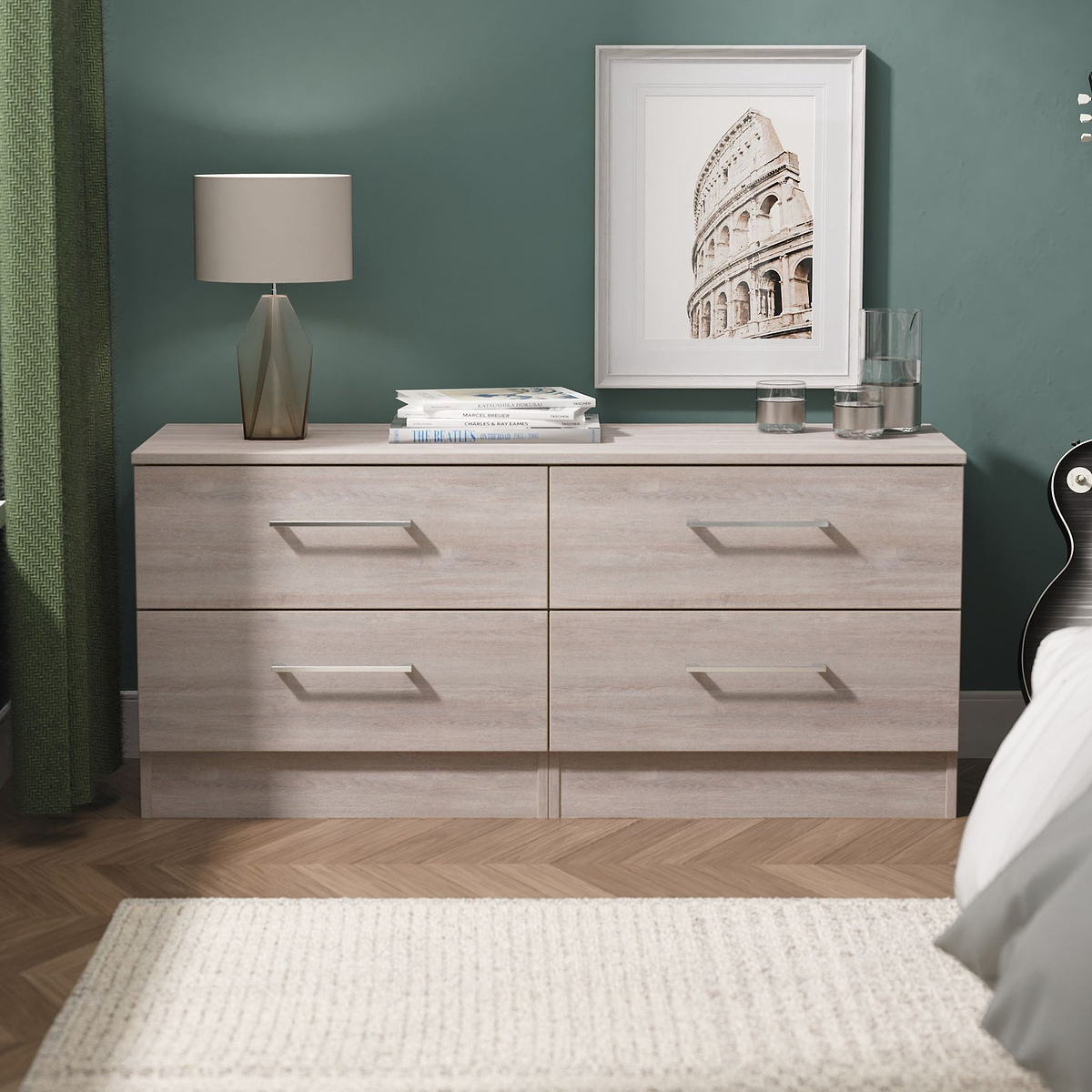 Ellington 4 Drawer Low Storage Unit Grey Oak from Roseland Furniture