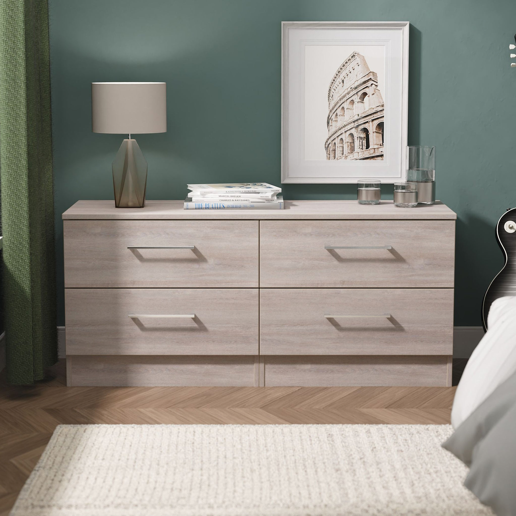 Ellington 4 Drawer Low Storage Unit Grey Oak from Roseland Furniture