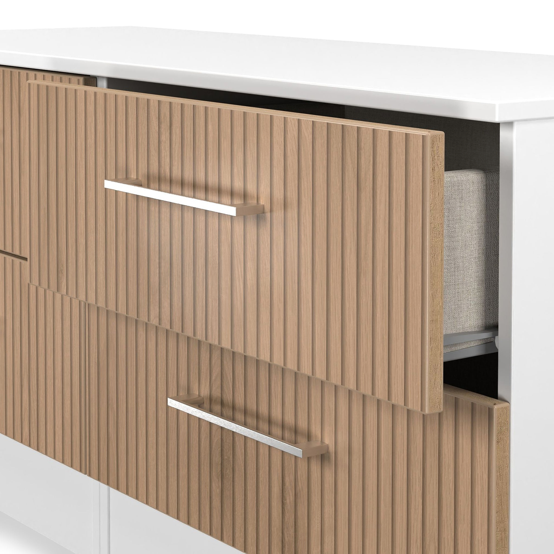 Ellington 4 Drawer Low Storage Unit Slatted Effect White from Roseland Furniture