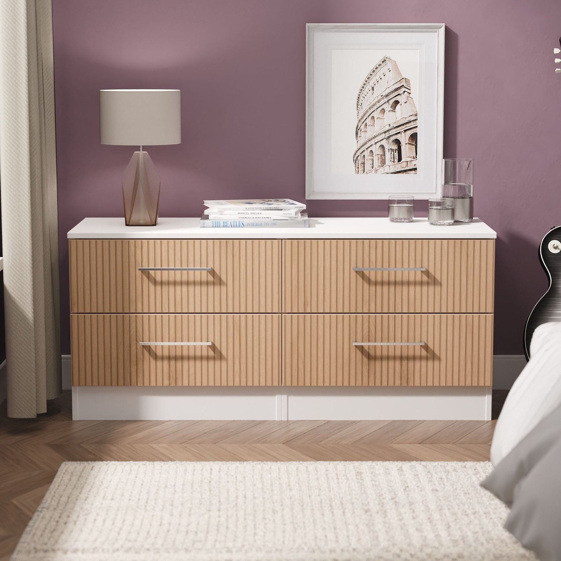 Ellington 4 Drawer Low Storage Unit Slatted Effect White from Roseland Furniture