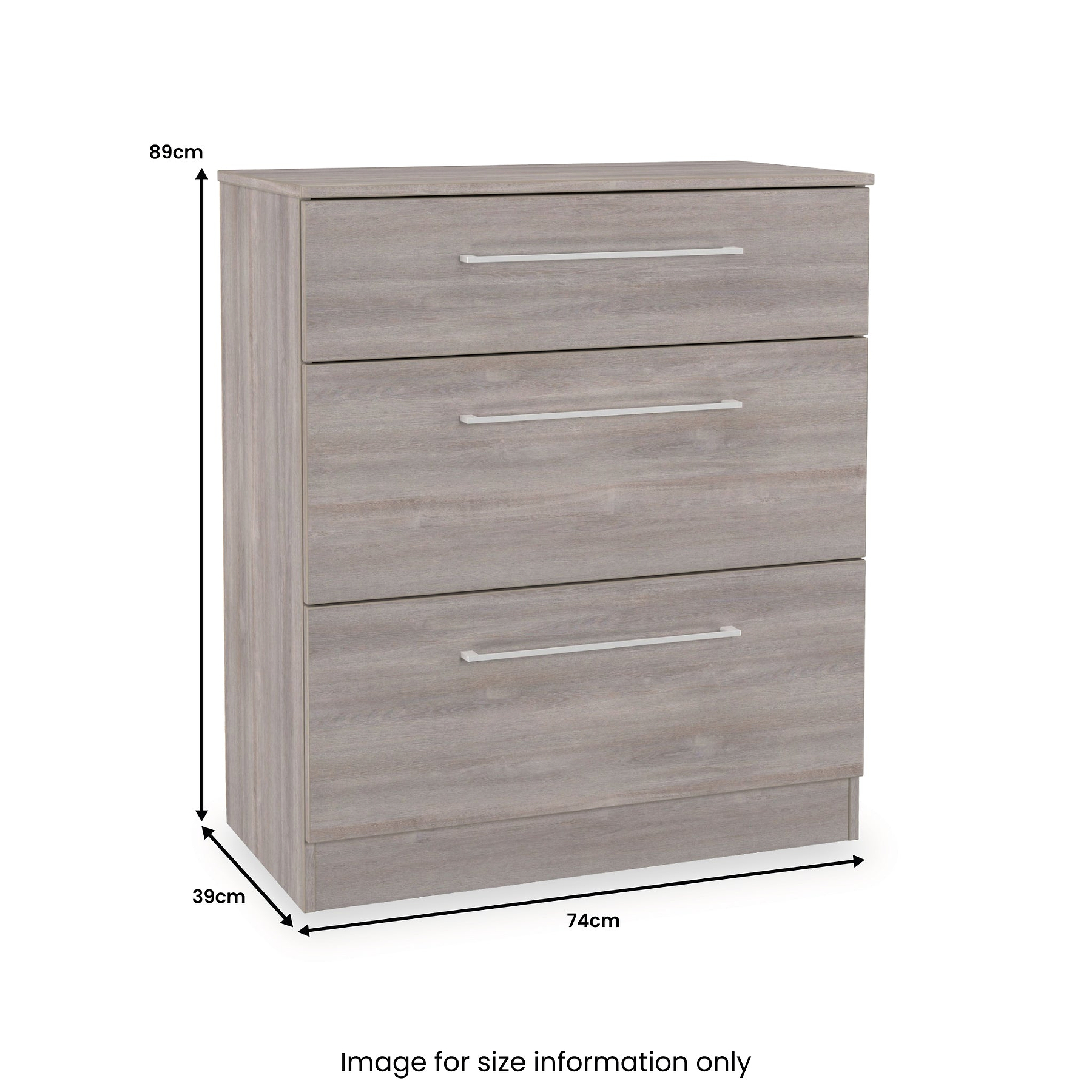Ellington 3 Drawer Deep Chest Grey Oak from Roseland Furniture