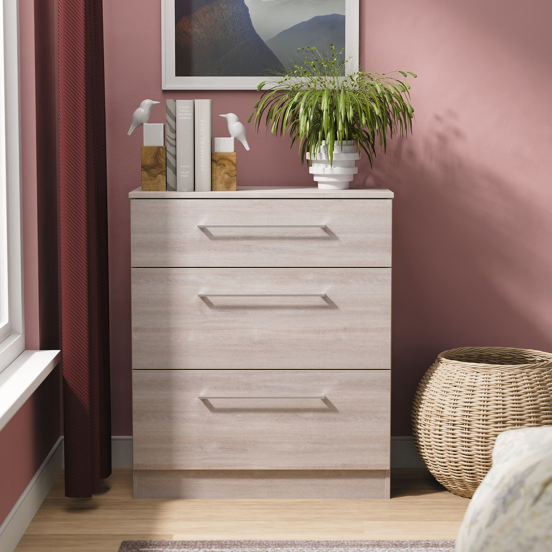 Ellington 3 Drawer Deep Chest Grey Oak from Roseland Furniture