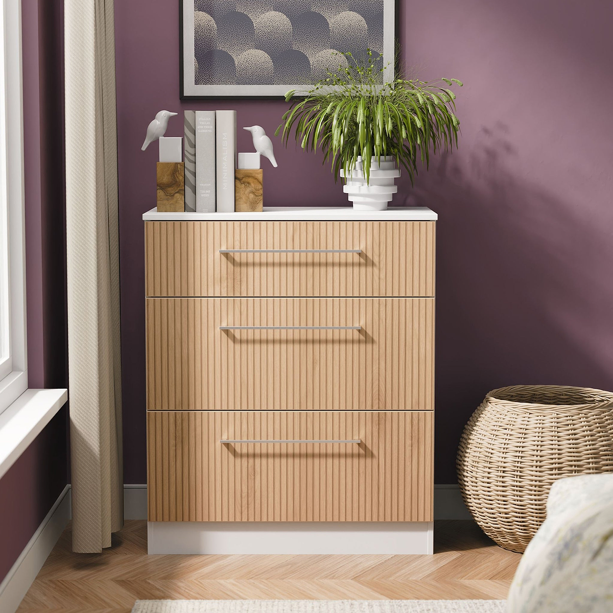Ellington 3 Drawer Deep Chest Slatted Effect White from Roseland Furniture