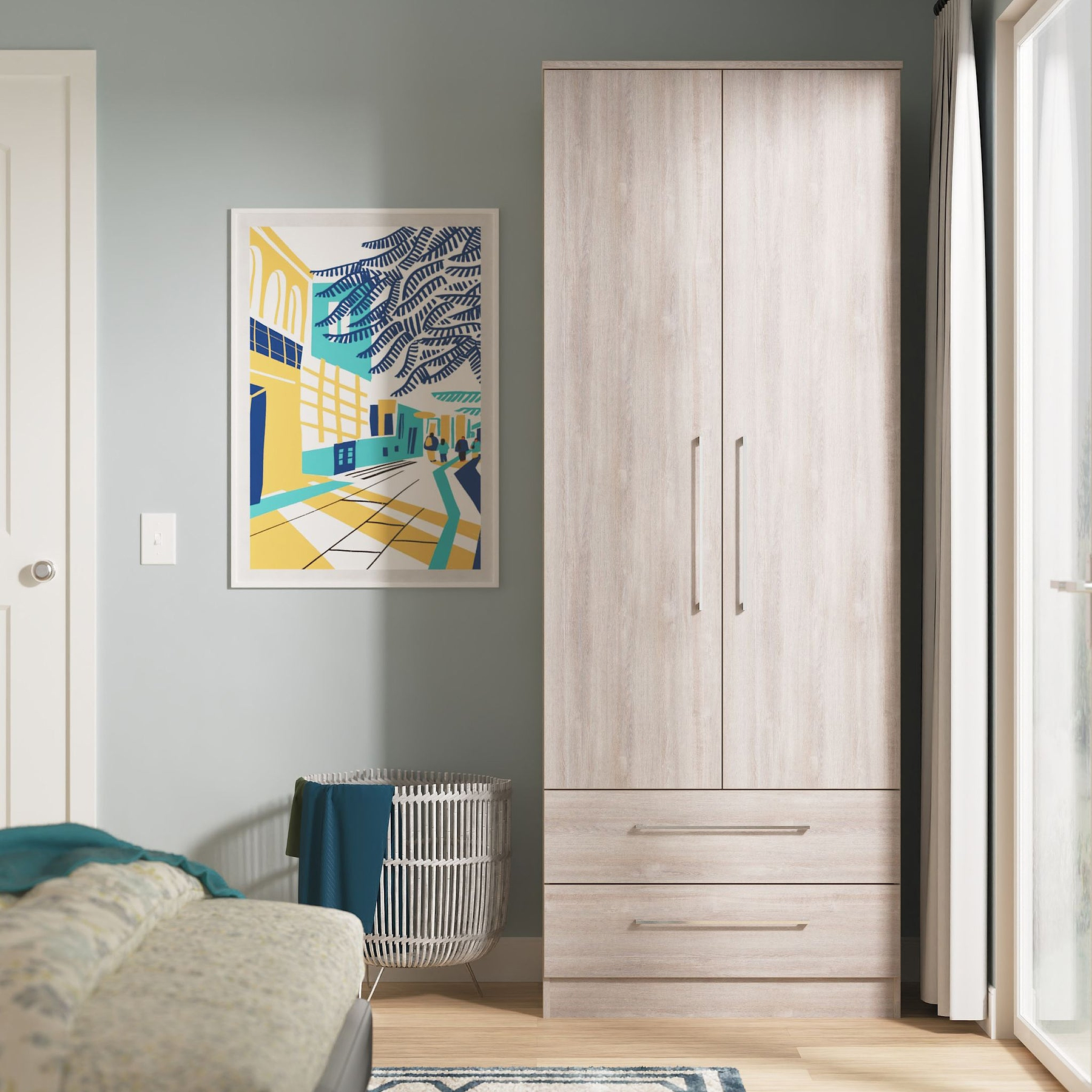 Ellington Double Wardrobe with Drawers Grey Oak from Roseland Furniture