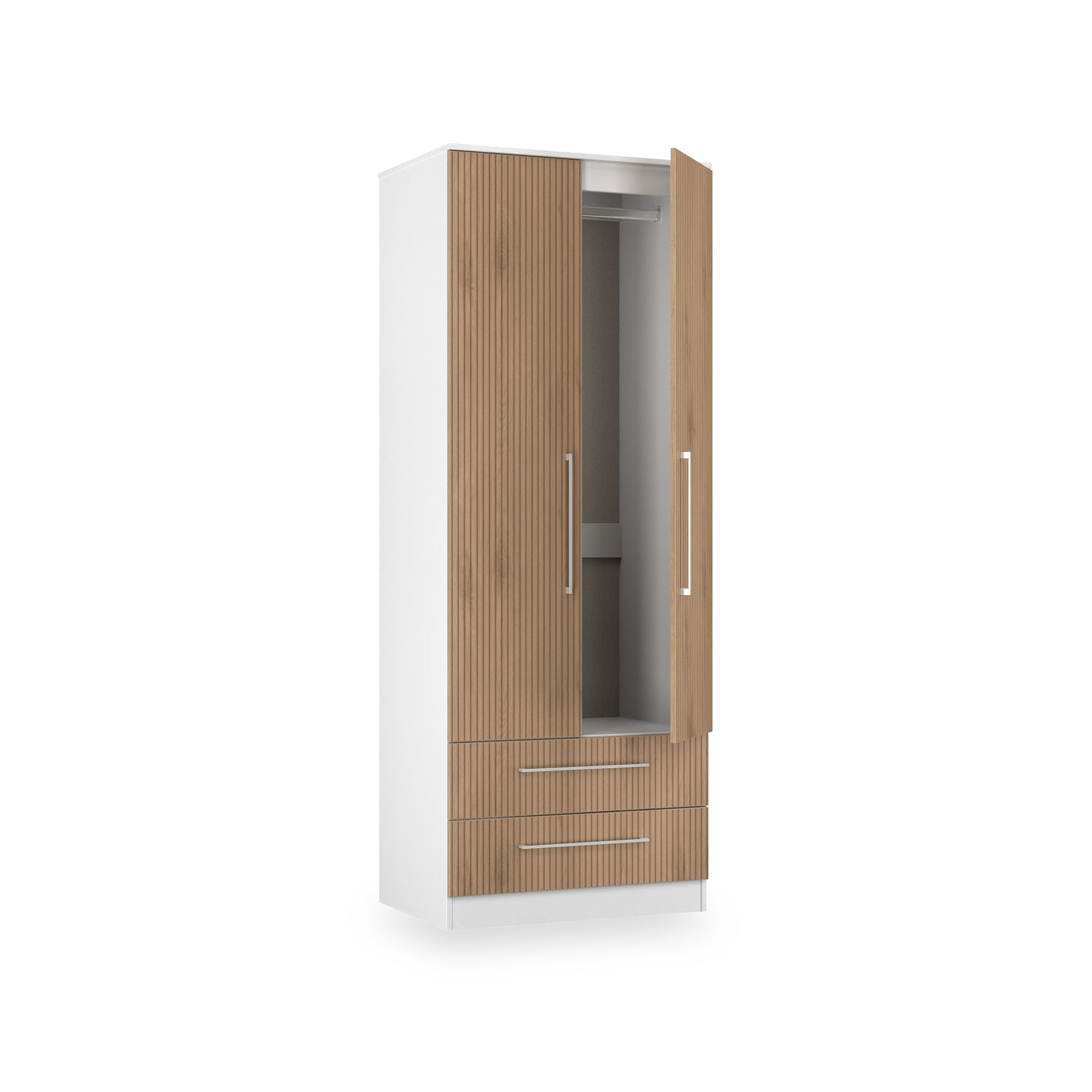 Ellington Double Wardrobe with Drawers Slatted Effect White from Roseland Furniture