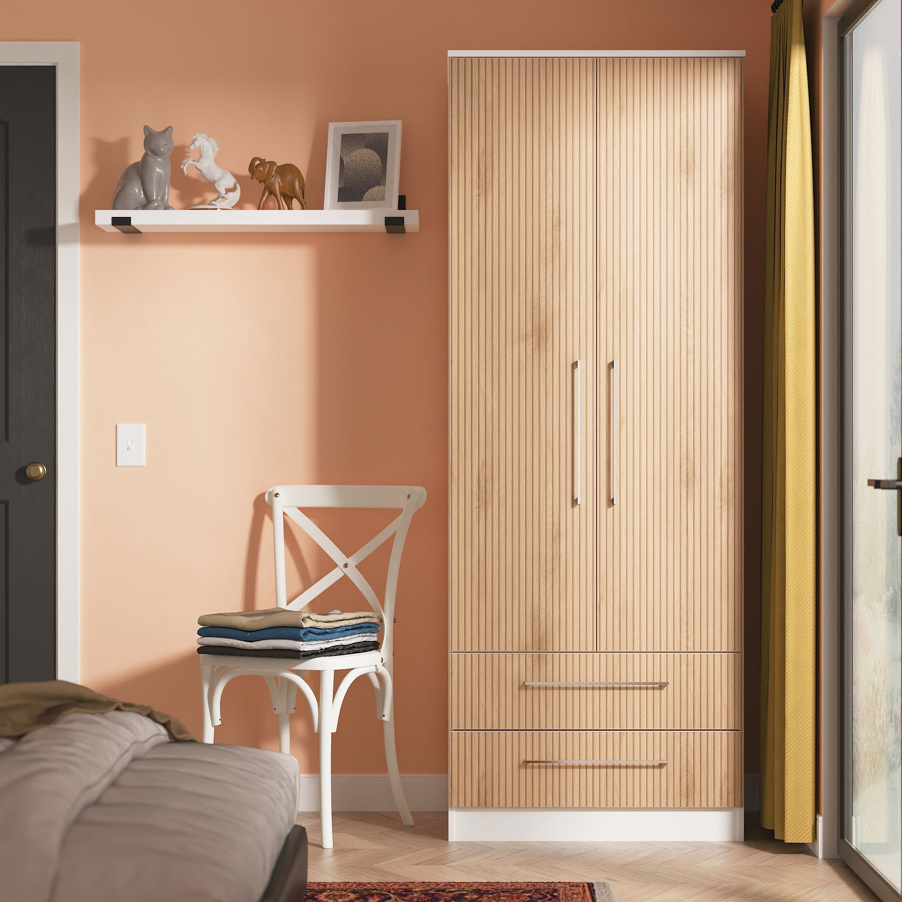 Ellington Double Wardrobe with Drawers Slatted Effect White from Roseland Furniture