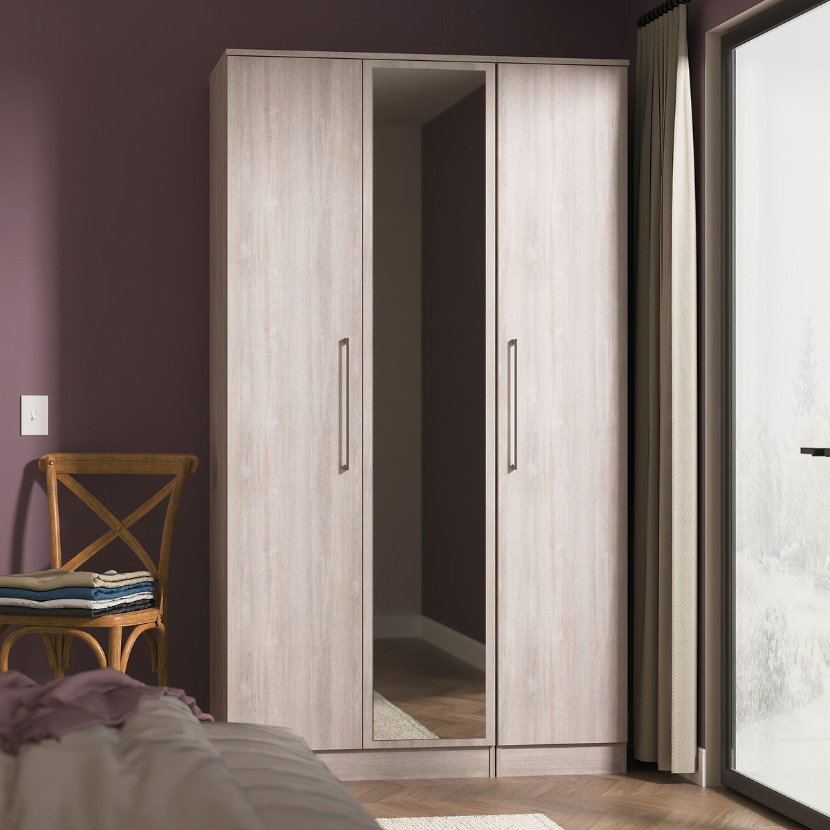 Ellington Triple Mirrored Wardrobe Grey Oak from Roseland Furniture