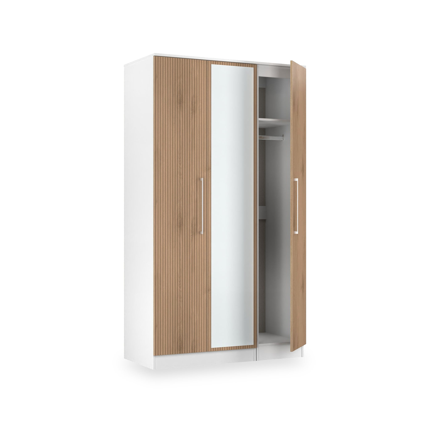 Ellington Triple Mirrored Wardrobe Slatted Effect White from Roseland Furniture