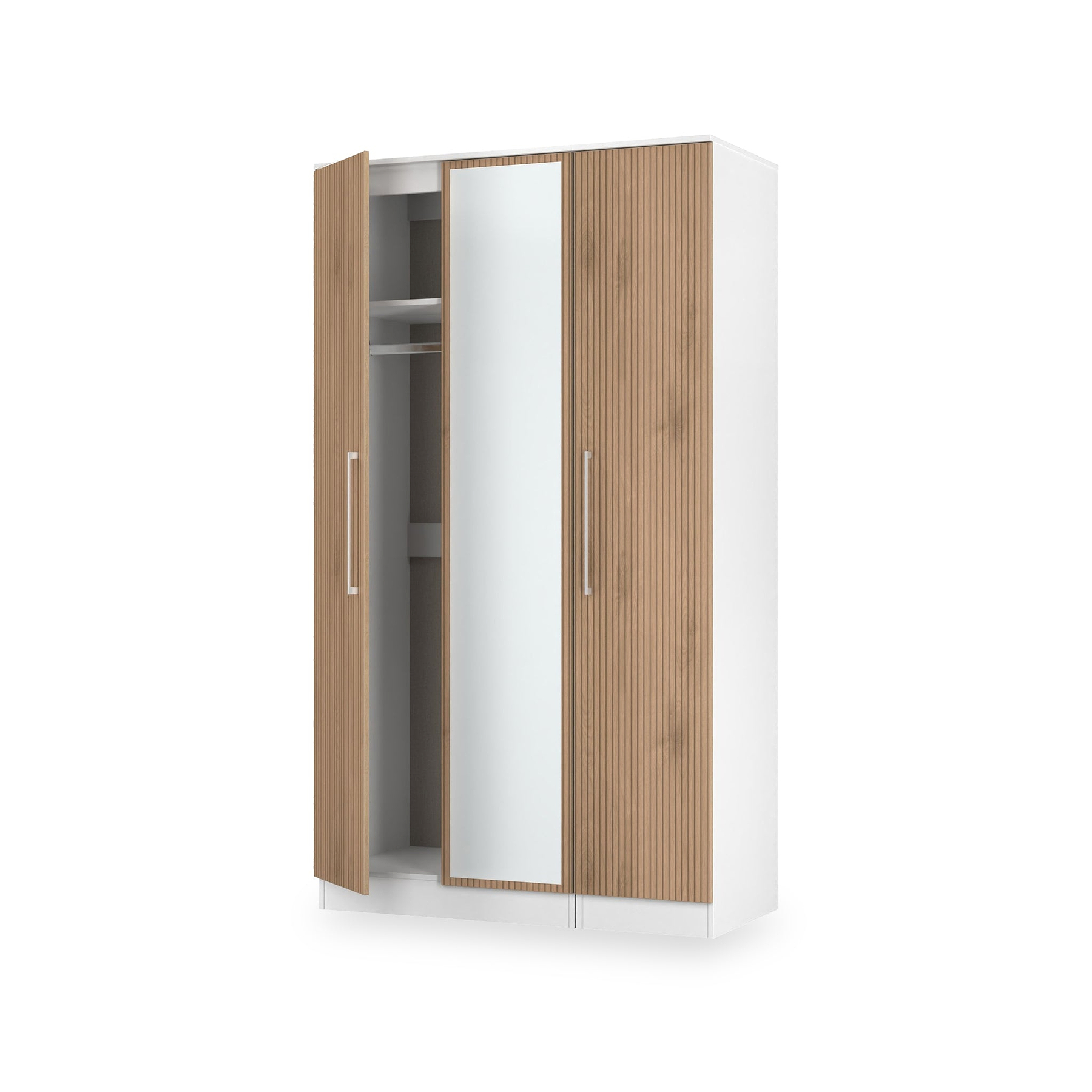 Ellington Triple Mirrored Wardrobe Slatted Effect White from Roseland Furniture
