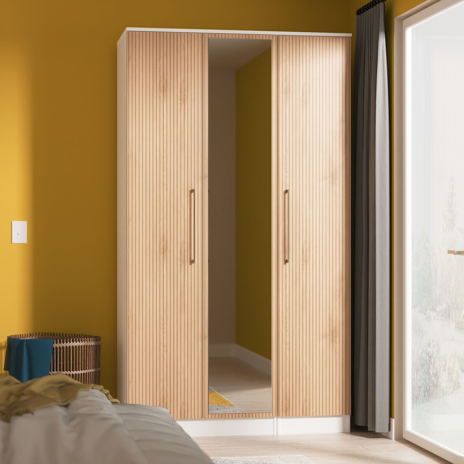 Ellington Triple Mirrored Wardrobe Slatted Effect White from Roseland Furniture