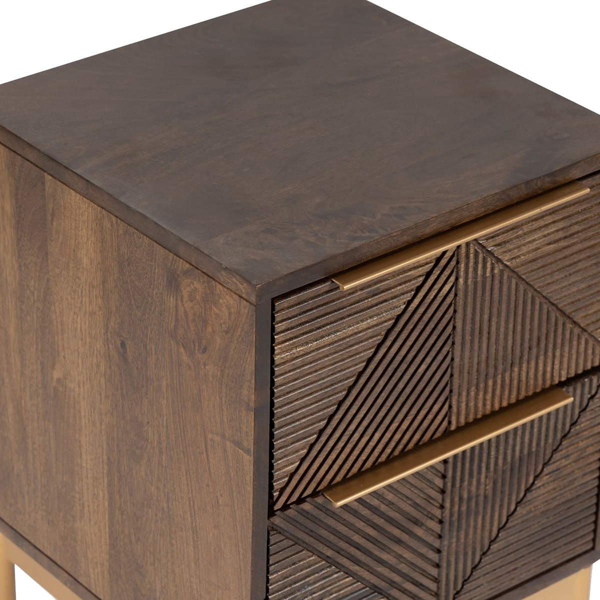 Beau Grooved Mango Wood Brown 2 Drawer Bedside from Roseland Furniture