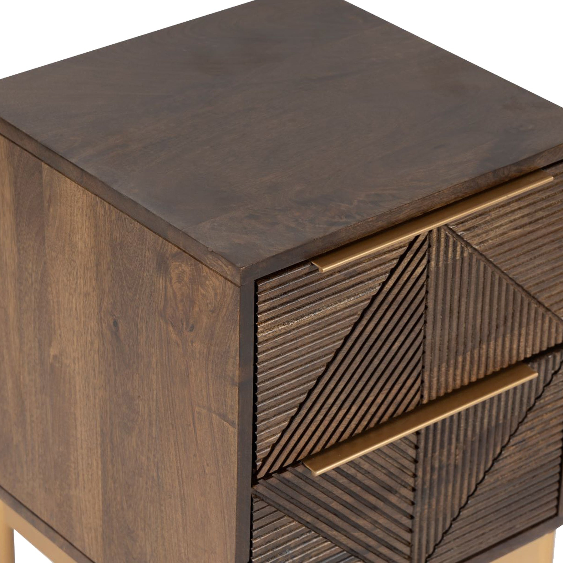 Beau Grooved Mango Wood Brown 2 Drawer Bedside from Roseland Furniture
