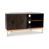 Beau Grooved Mango Wood Brown Corner TV Unit from Roseland Furniture