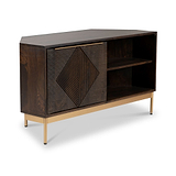 Beau Grooved Mango Wood Brown Corner TV Unit from Roseland Furniture