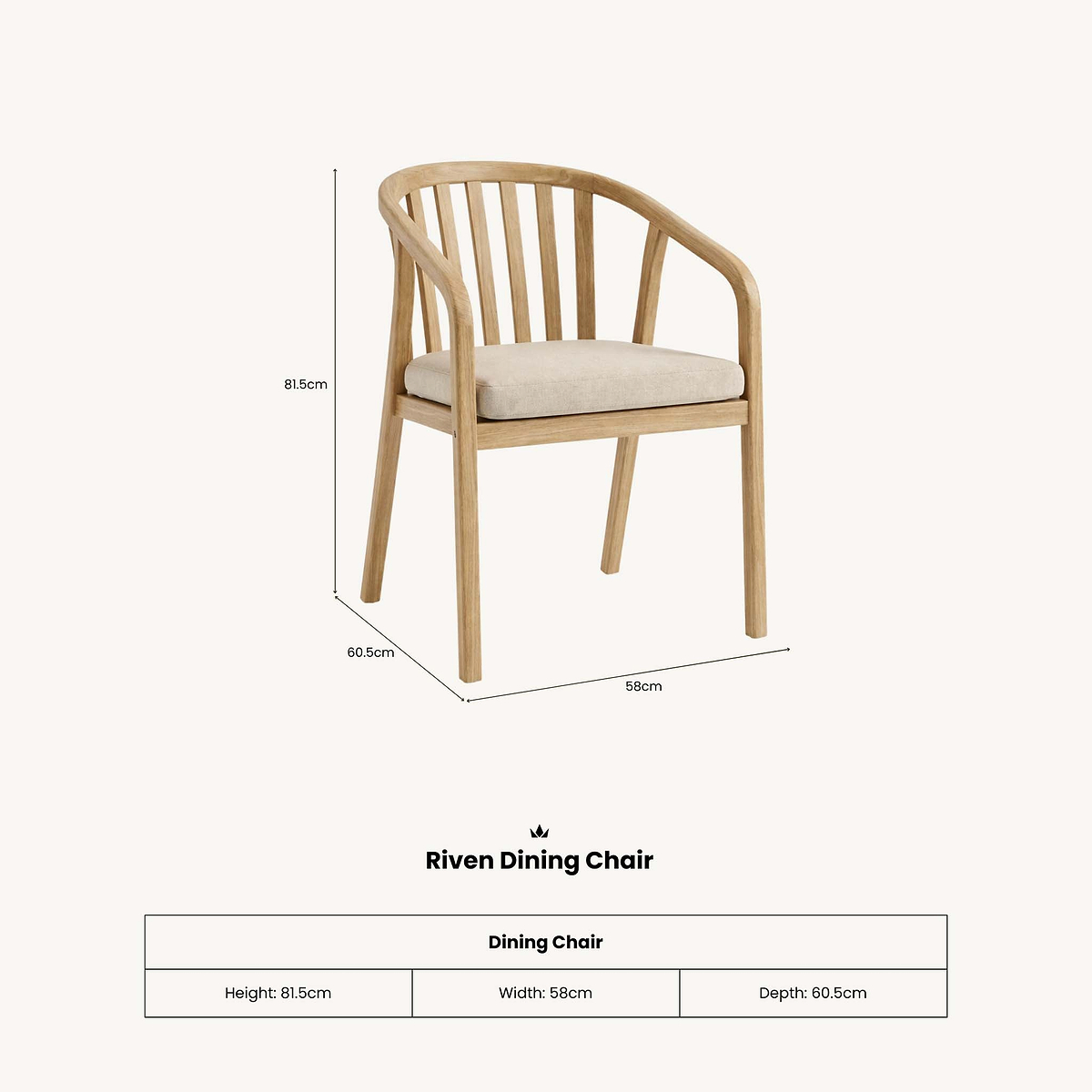 Riven Outdoor Dining Chair dimensions