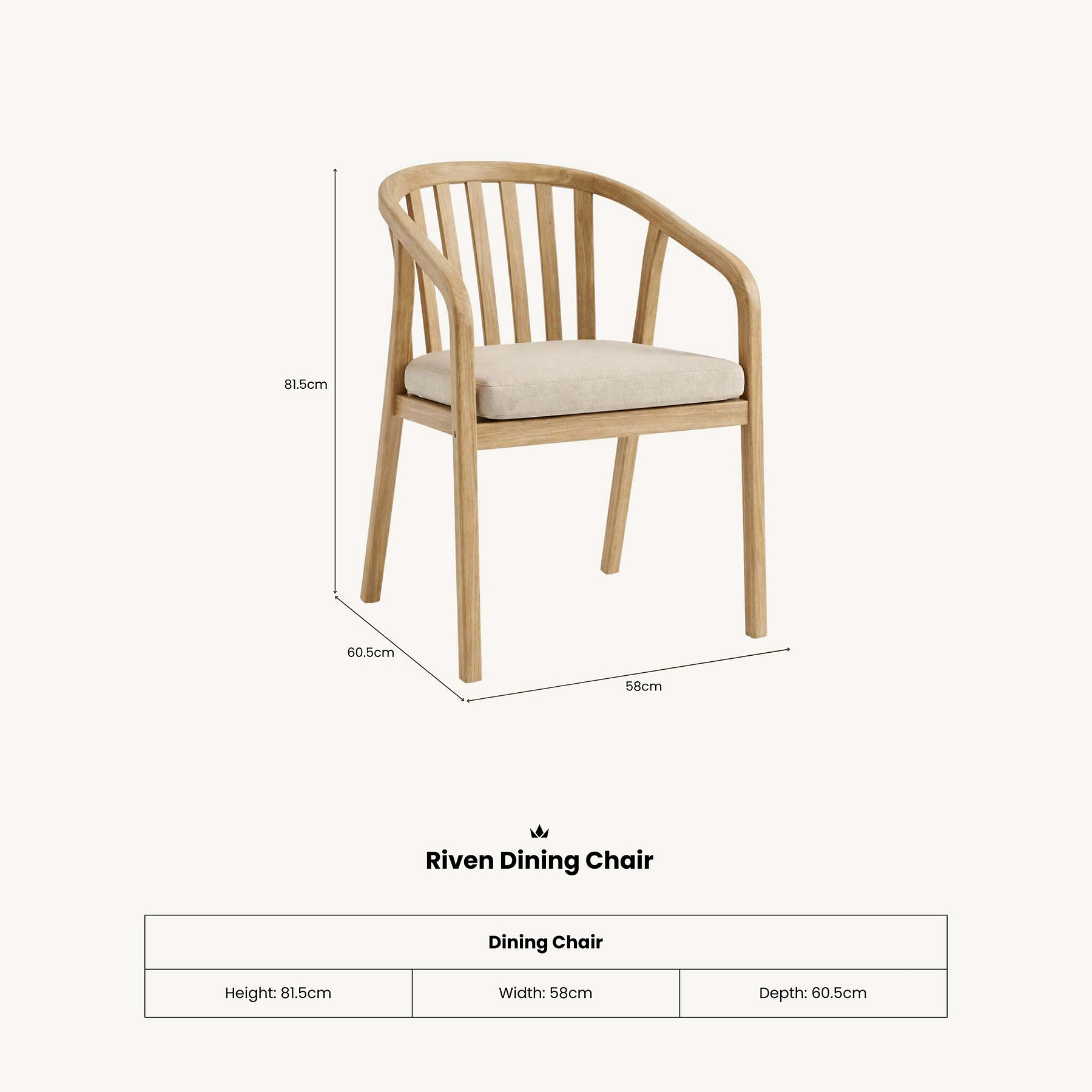 Riven Outdoor Dining Chair dimensions