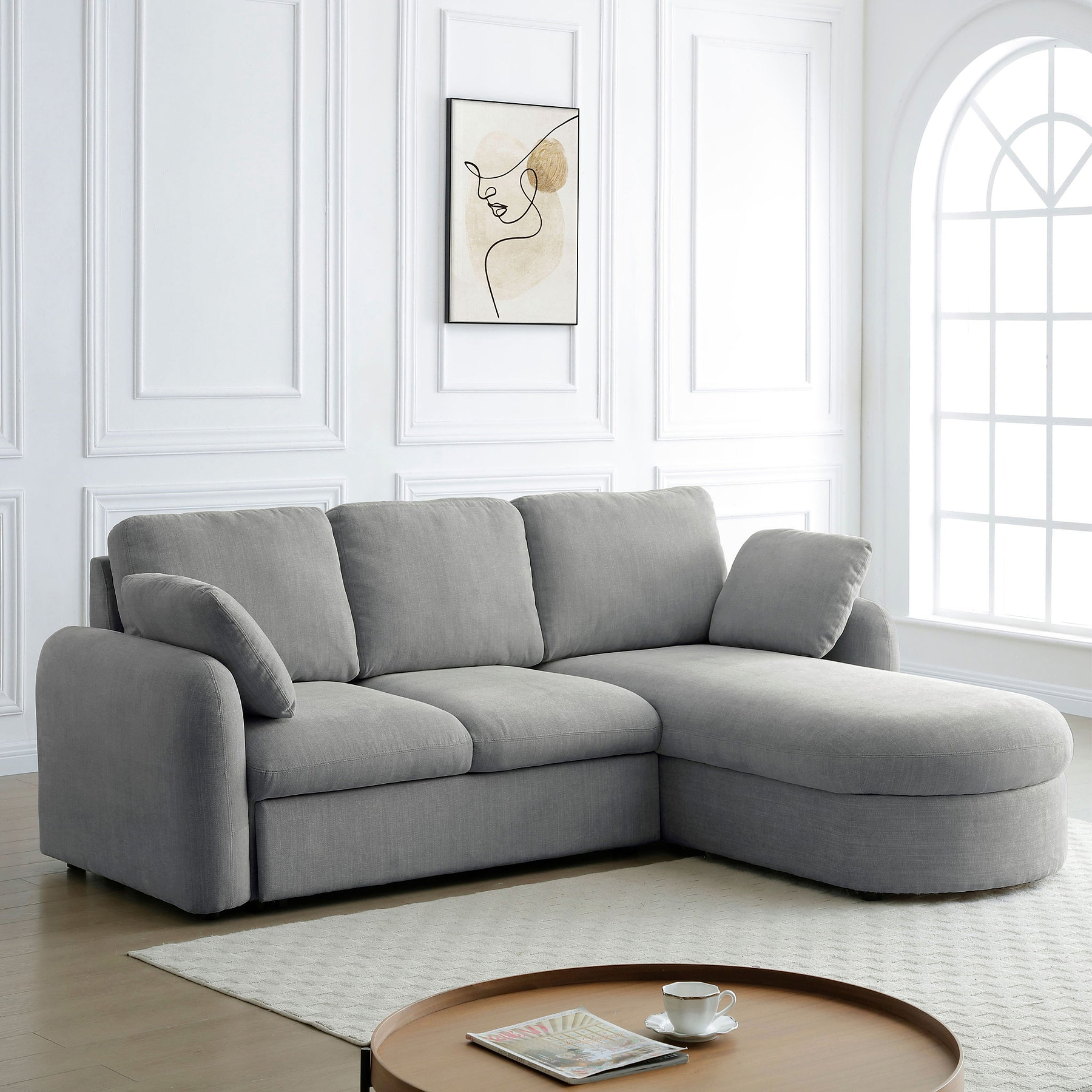 Belvere Curved Corner 3 Seater Sofa Bed Grey from Roseland Furniture