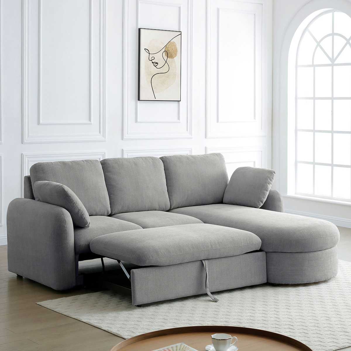 Belvere Curved Corner 3 Seater Sofa Bed Grey from Roseland Furniture