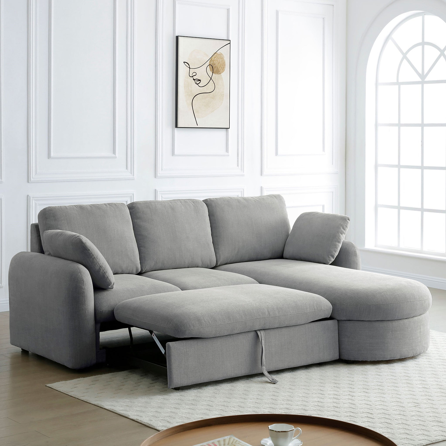 Belvere Curved Corner 3 Seater Sofa Bed Grey from Roseland Furniture