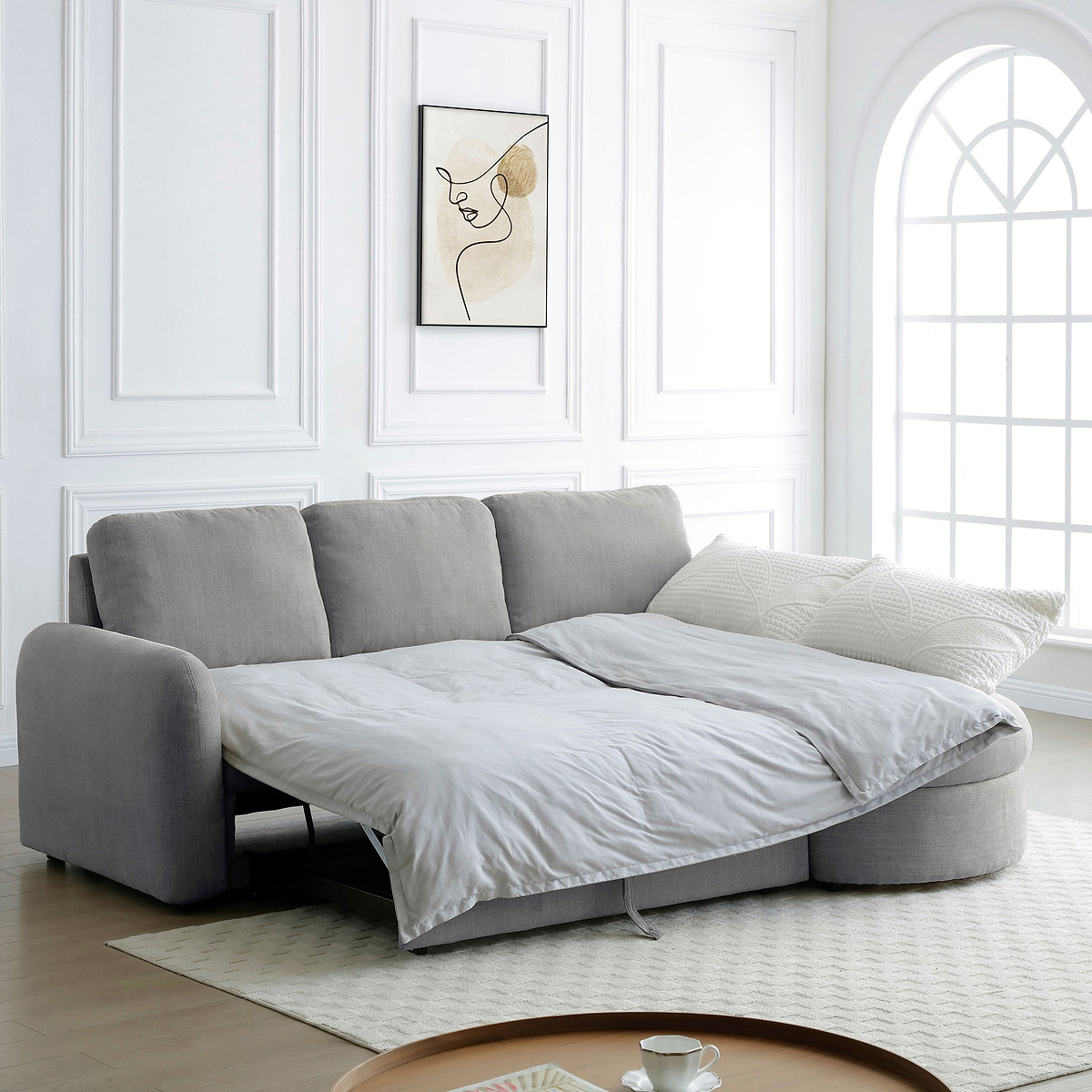 Belvere Curved Corner 3 Seater Sofa Bed Grey from Roseland Furniture