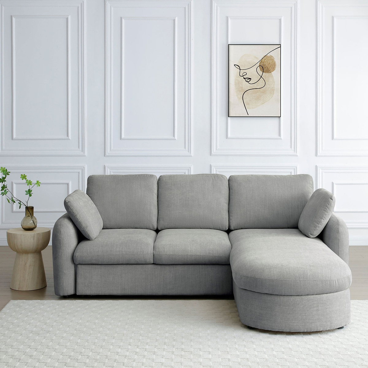 Belvere Curved Corner 3 Seater Sofa Bed Grey from Roseland Furniture