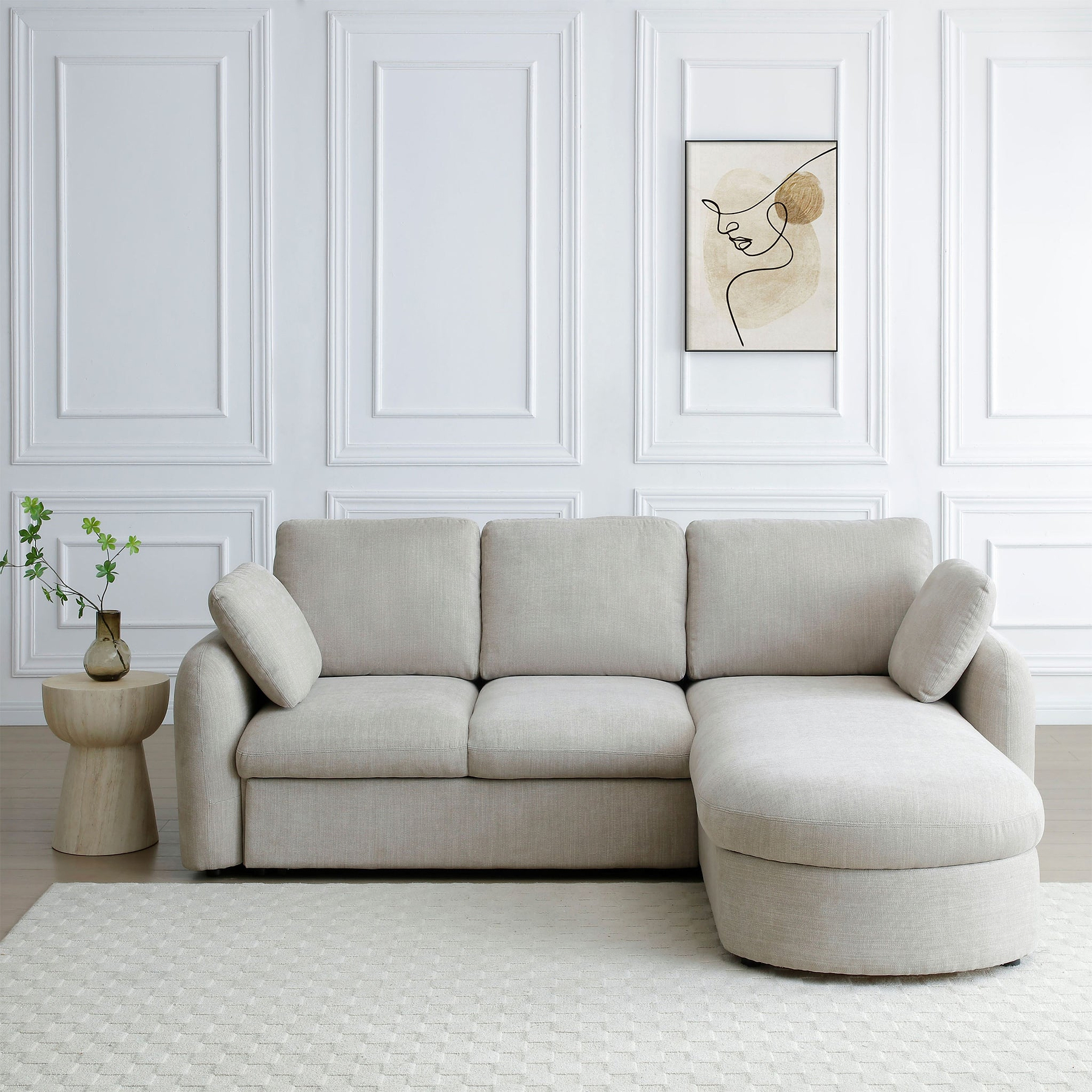 Belvere Curved Corner 3 Seater Sofa Bed Taupe from Roseland Furniture