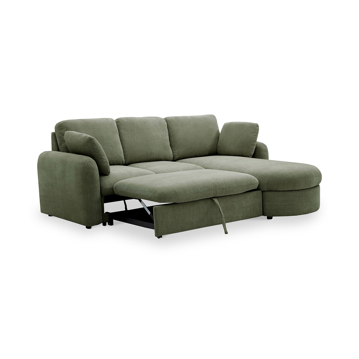 Belvere Curved Corner 3 Seater Sofa Bed Olive from Roseland Furniture