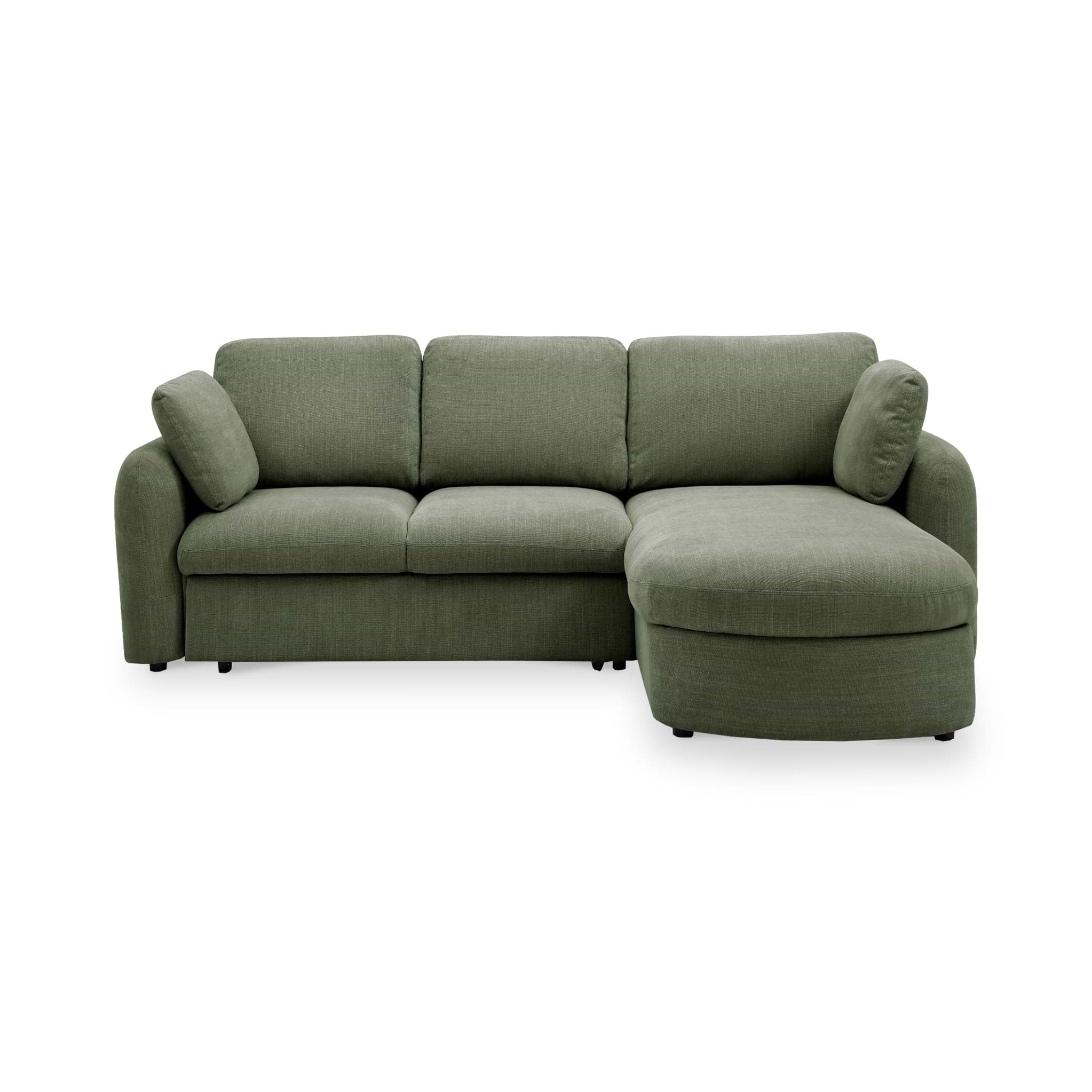 Belvere Curved Corner 3 Seater Sofa Bed Olive from Roseland Furniture