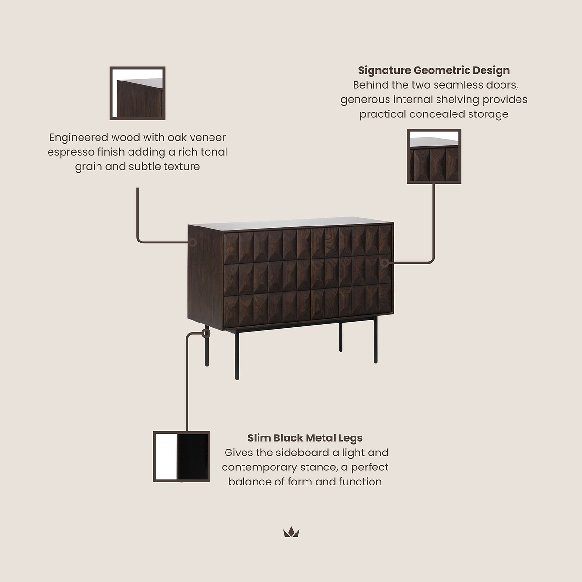 Roka Geometric Large Sideboard from Roseland Furniture