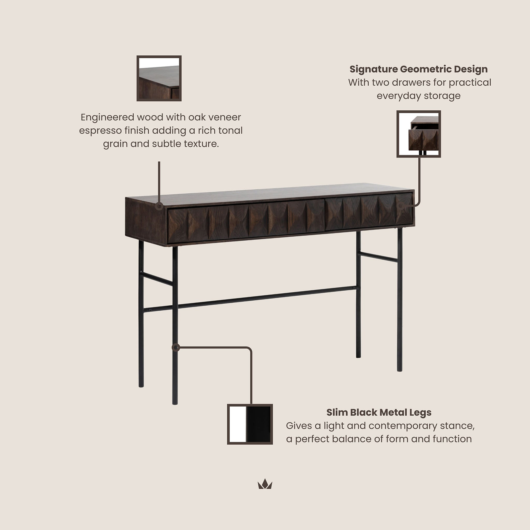 Roka Geometric Console Table from Roseland Furniture