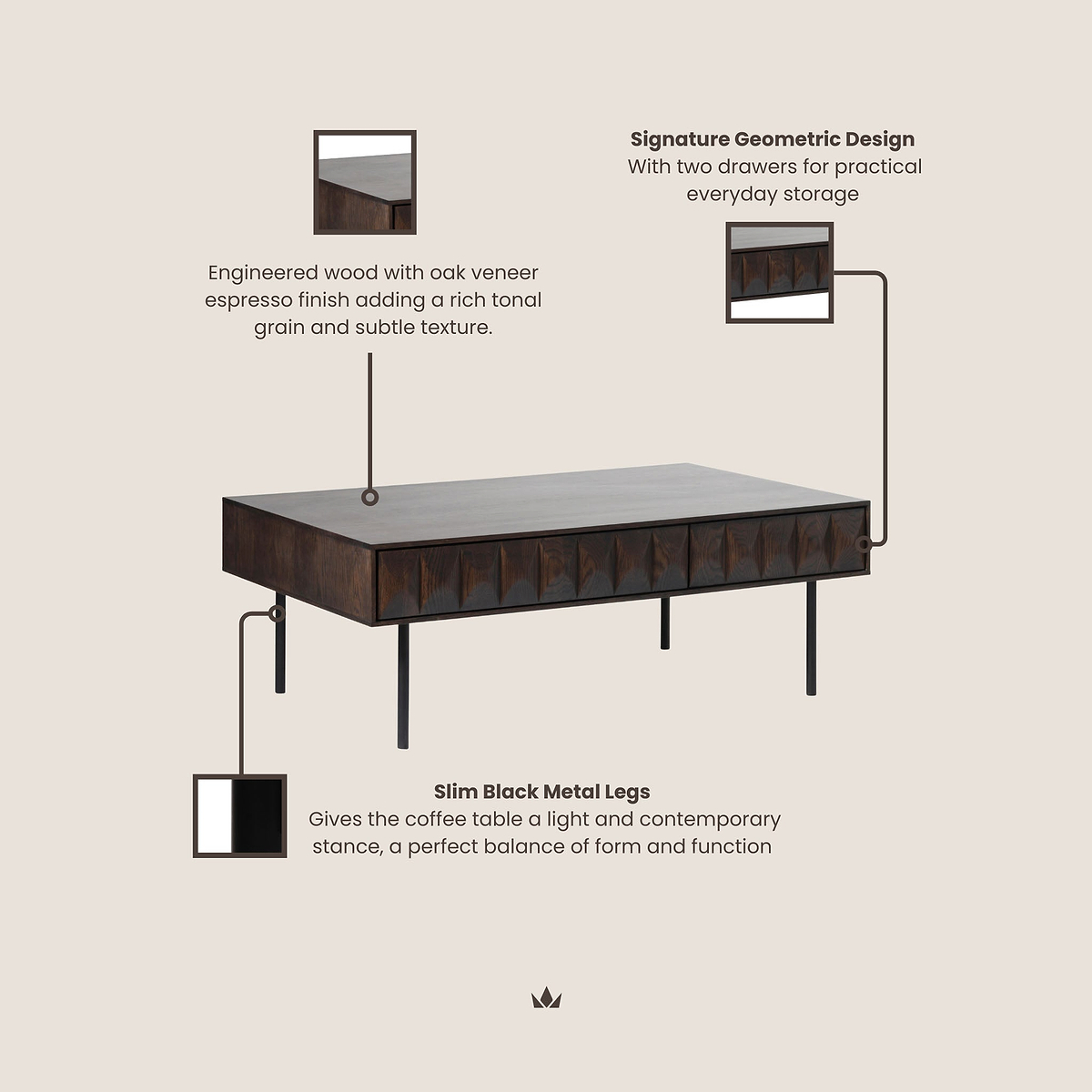 Roka Geometric Coffee Table from Roseland Furniture