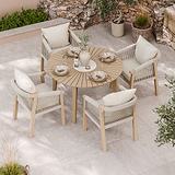 FSC 1 Roma 120cm Round Table w 4 Roma Dining Chairs Concrete Insert from Roseland Furniture