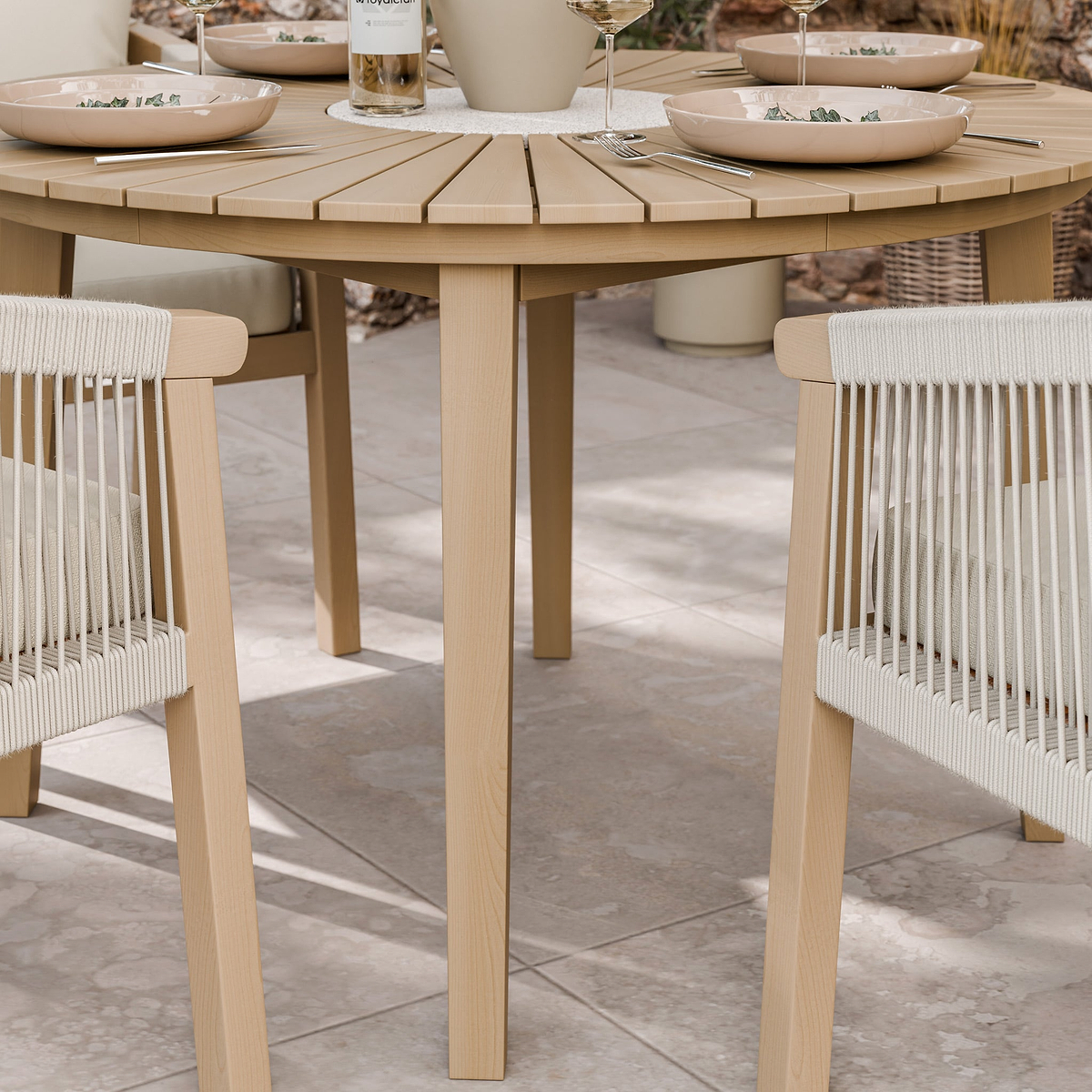 FSC 1 Roma 120cm Round Table w 4 Roma Dining Chairs Concrete Insert from Roseland Furniture