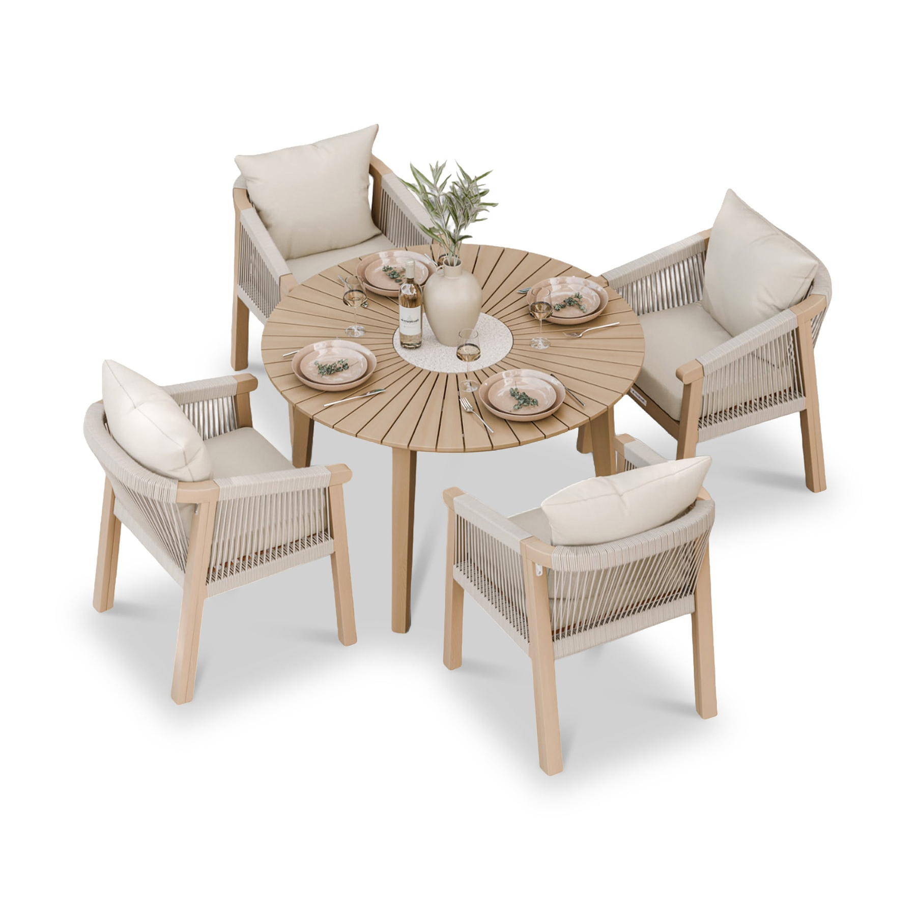 Roma FSC 4 Seater Round Sunray with Concrete Insert Dining Set with Roma Dining Chairs