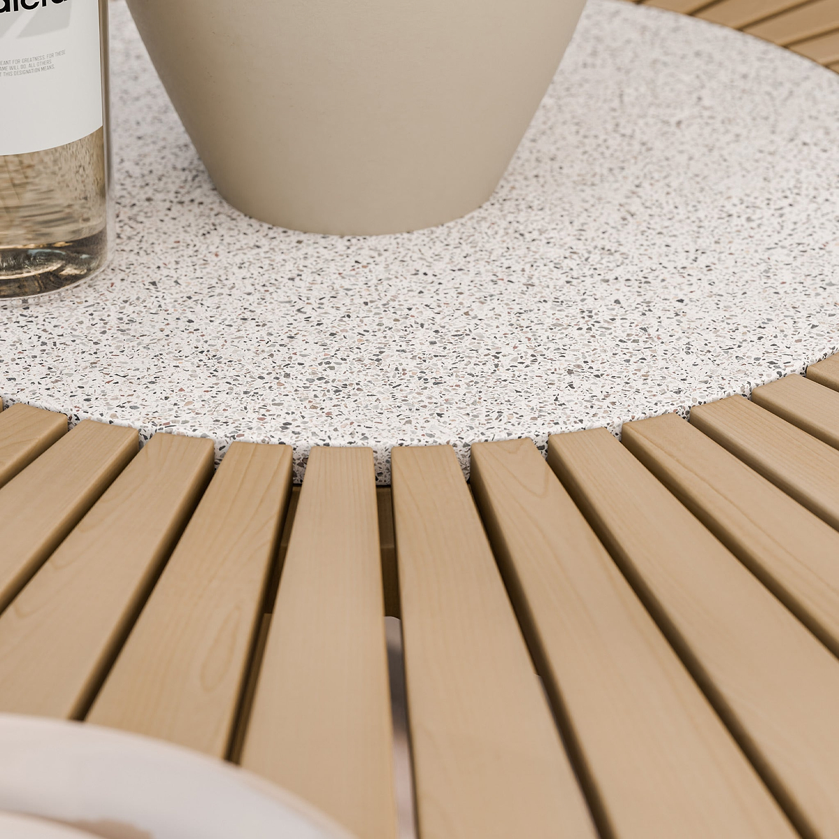 Roma 120cm Round Table 4 Roma Rope Stacking Chairs Concrete Insert from Roseland Furniture