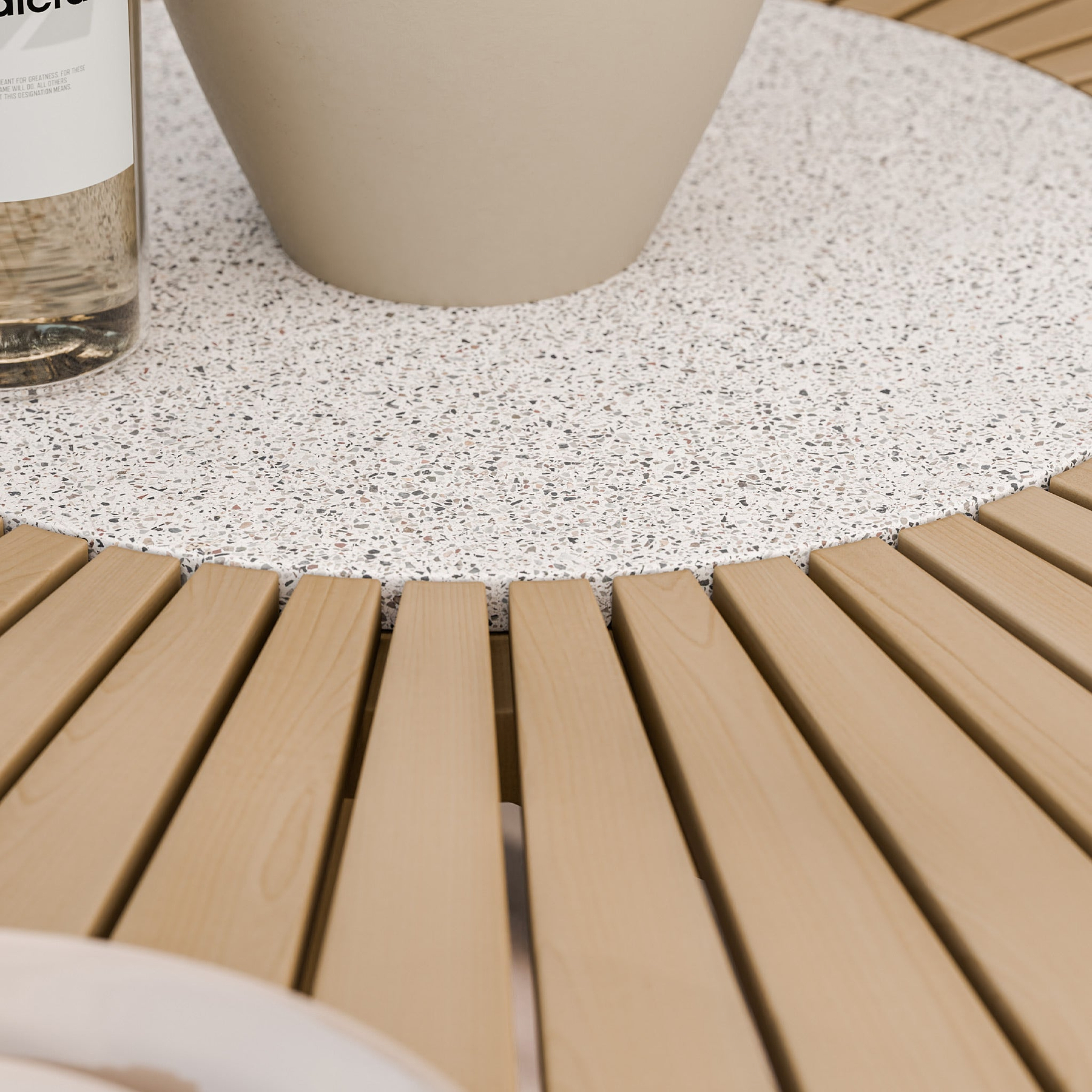 Roma 120cm Round Table 4 Roma Rope Stacking Chairs Concrete Insert from Roseland Furniture