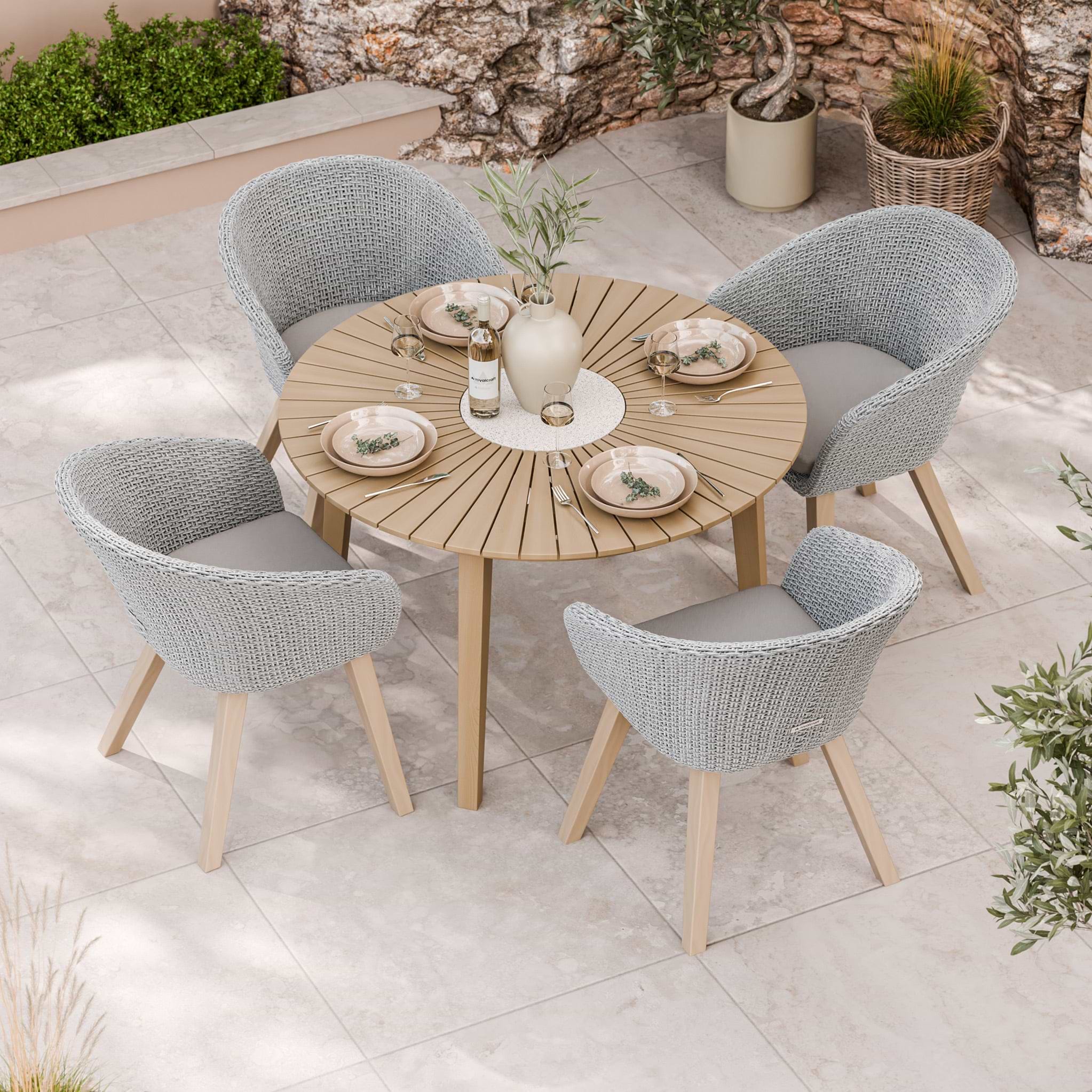 FSC 1 Roma 120cm Round Table w 4 Sol Dining Chairs Concrete Insert from Roseland Furniture