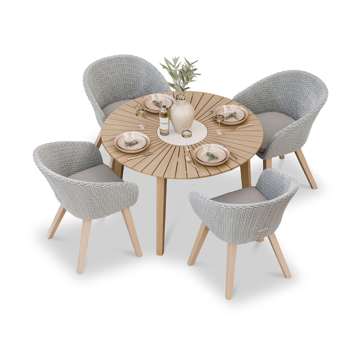 Roma FSC 4 Seater Round Sunray with Concrete Insert Dining Set with Sol Dining Chairs