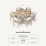 Roma FSC 6 Seater Round Sunray with Concrete Insert Dining Set with Roma Dining Chairs dimensions