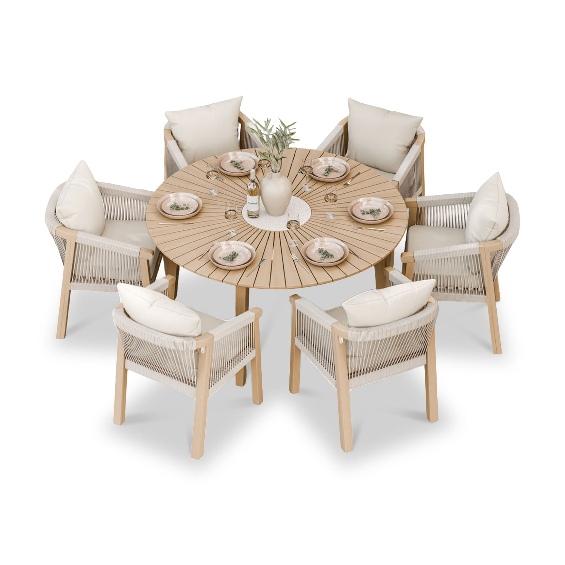 Roma FSC 6 Seater Round Sunray with Concrete Insert Dining Set with Roma Dining Chairs