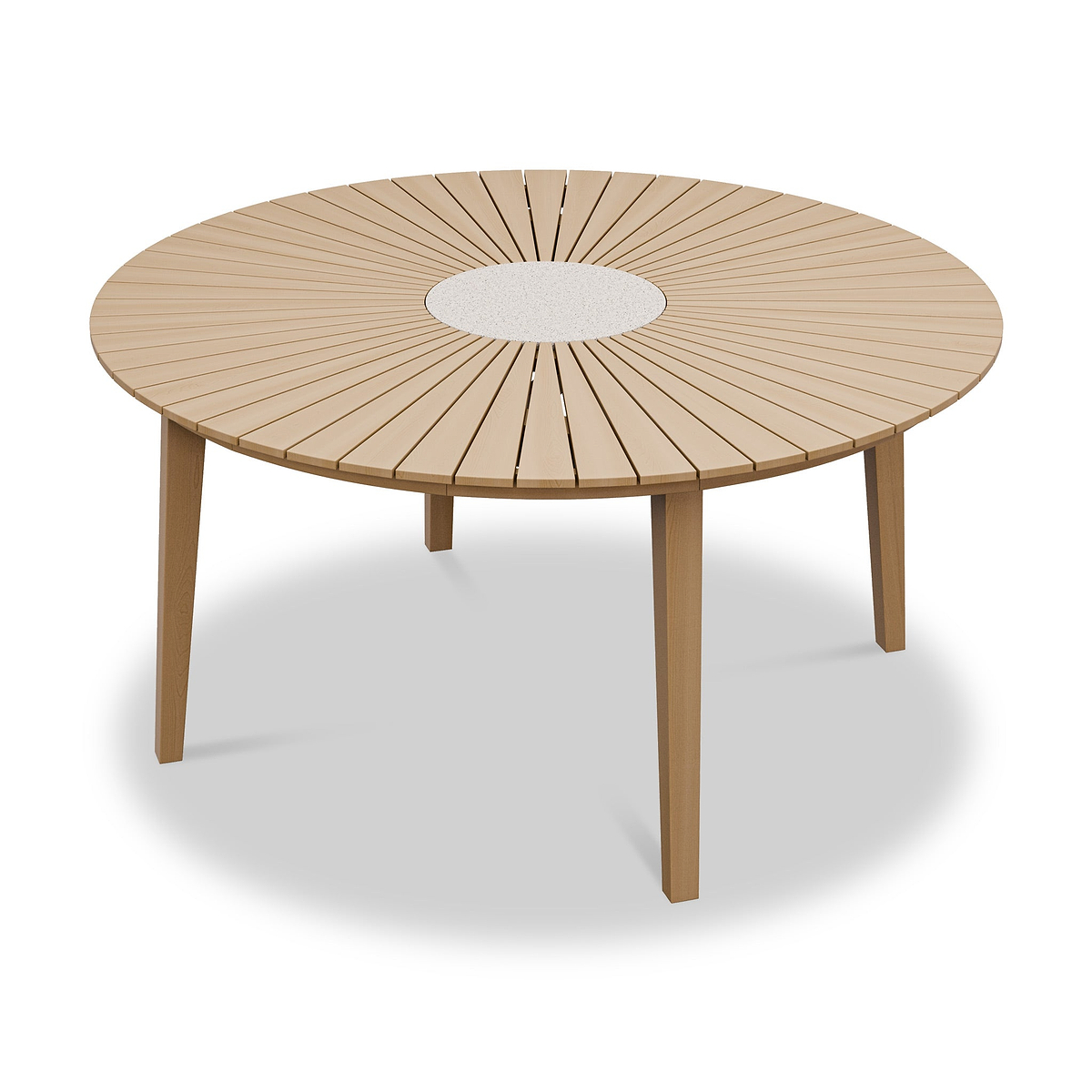 FSC 1 Roma 150cm Round Table w 6 Roma Rope Stacking Chairs Concrete Insert from Roseland Furniture