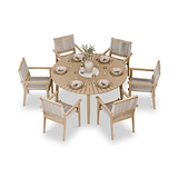 Roma FSC 6 Seater Round Sunray with Concrete Insert Dining Set with Roma Rope Stacking Chairs